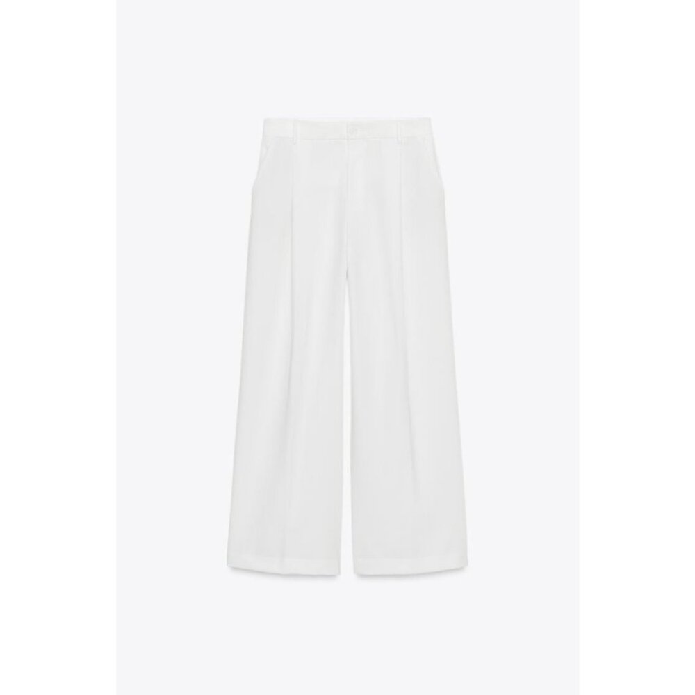 Zara Womens Dress Pants Small S White Pleated High Rise Trousers 8338/512 NWT - Picture 3 of 12